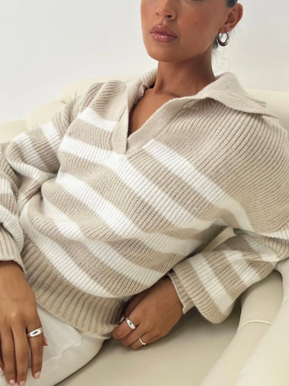 Princess Polly Williamson Stripe Sweater Beige